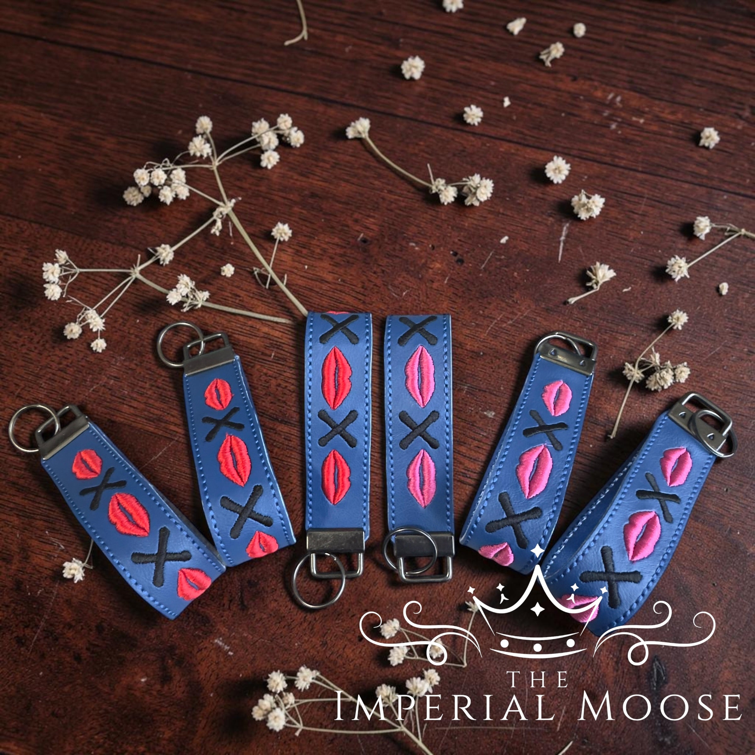 Lips and Kisses Embroidered Key Fob Wristlet