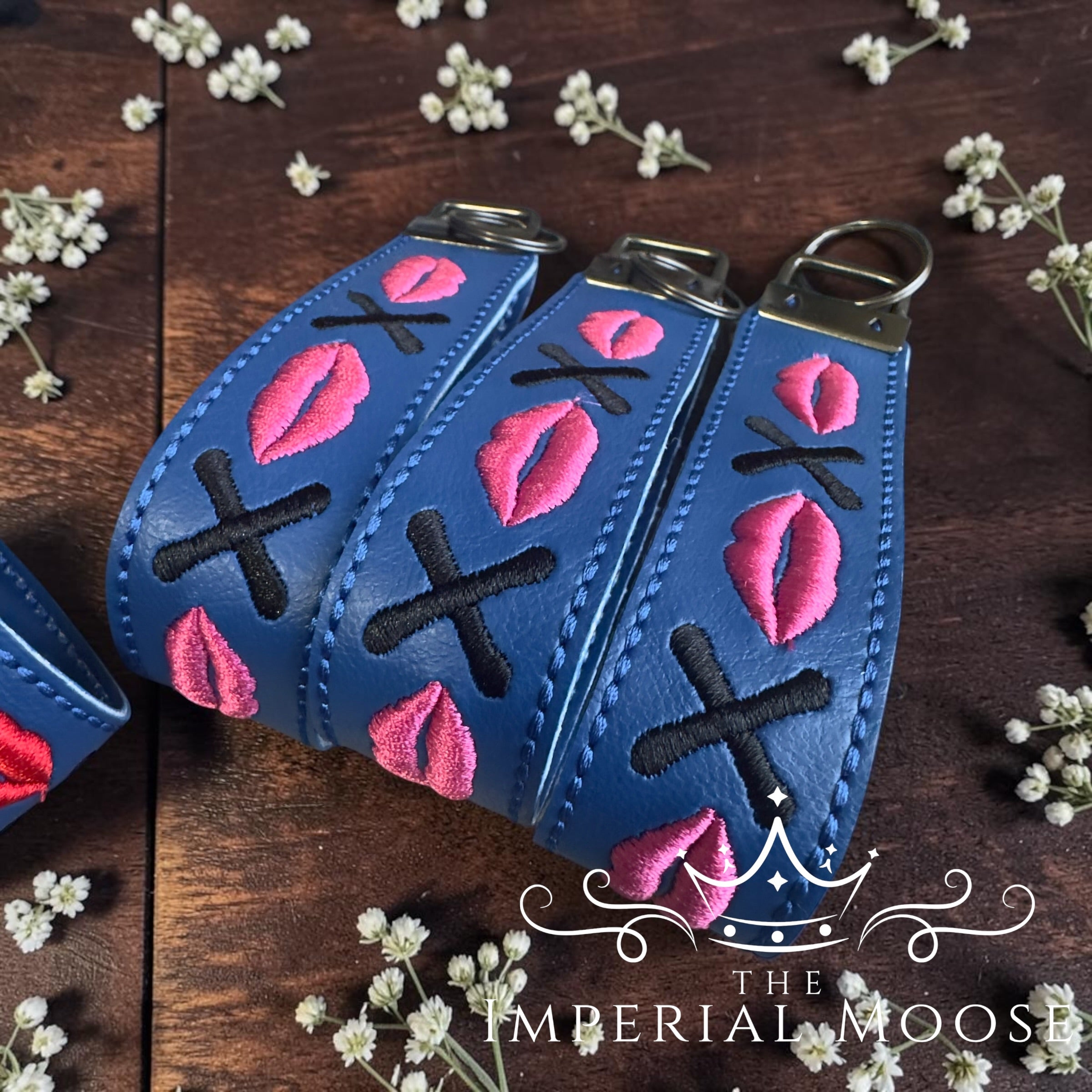 Lips and Kisses Embroidered Key Fob Wristlet
