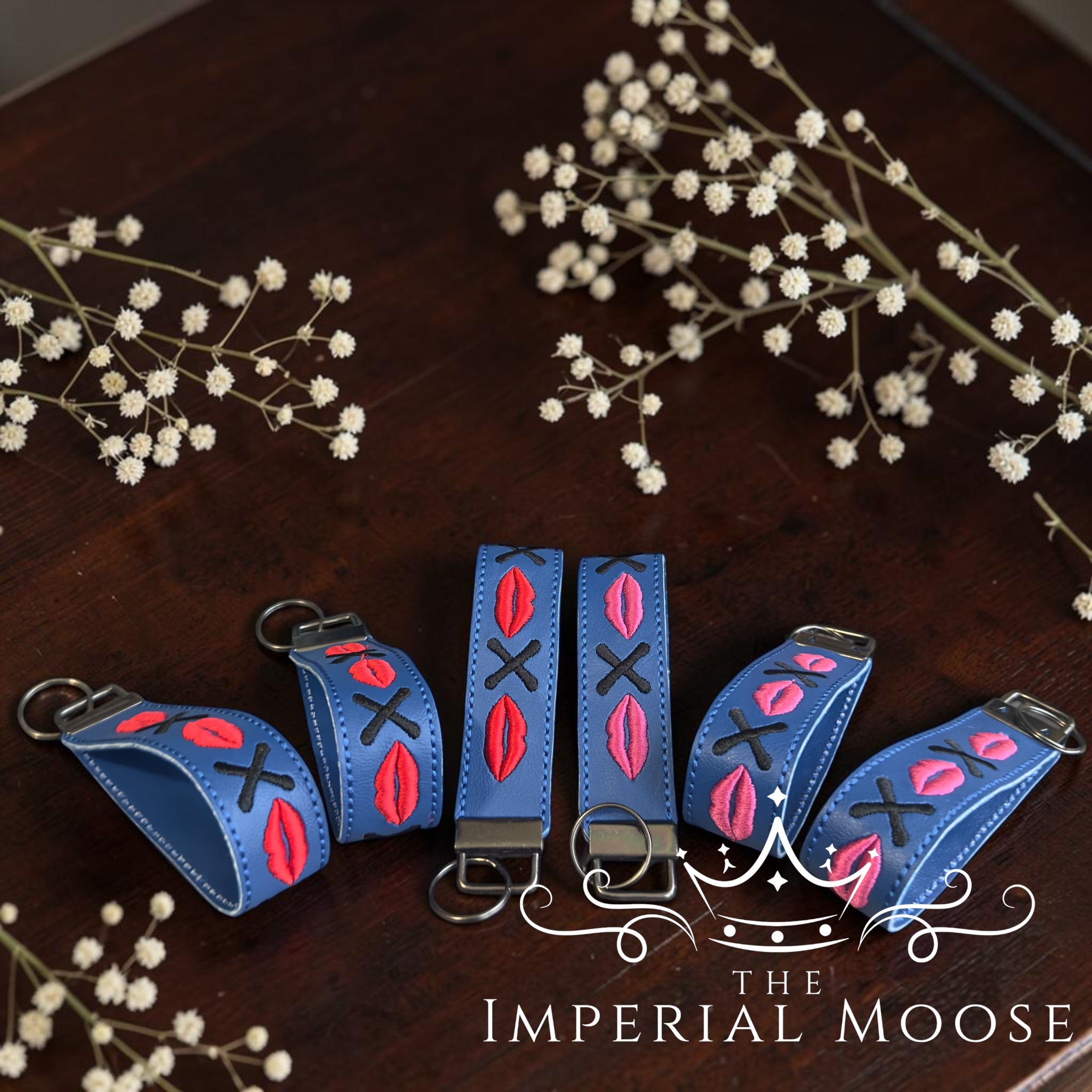 Lips and Kisses Embroidered Key Fob Wristlet
