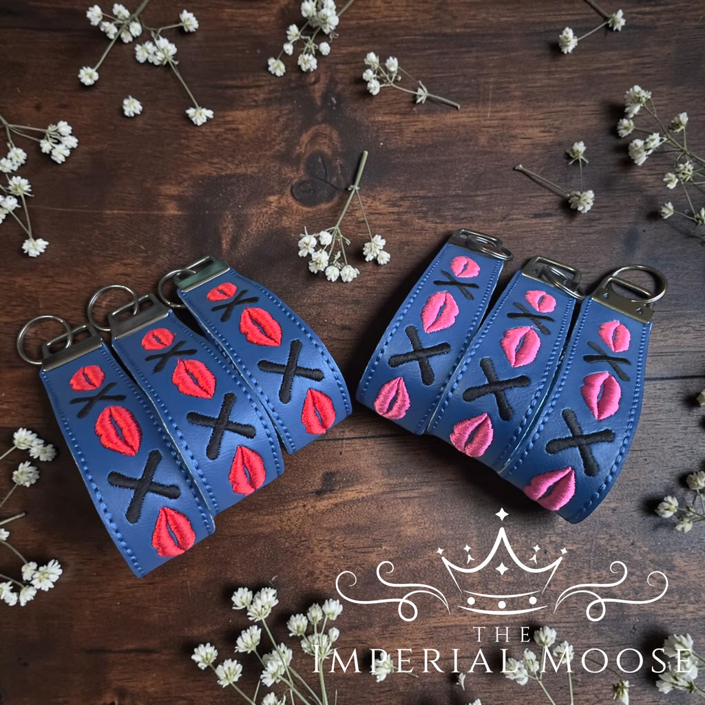 Lips and Kisses Embroidered Key Fob Wristlet