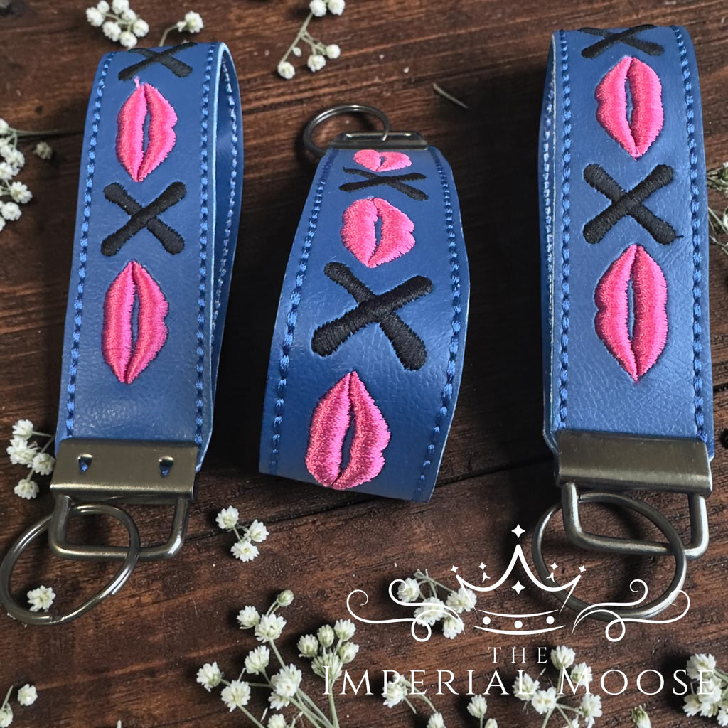 Lips and Kisses Embroidered Key Fob Wristlet