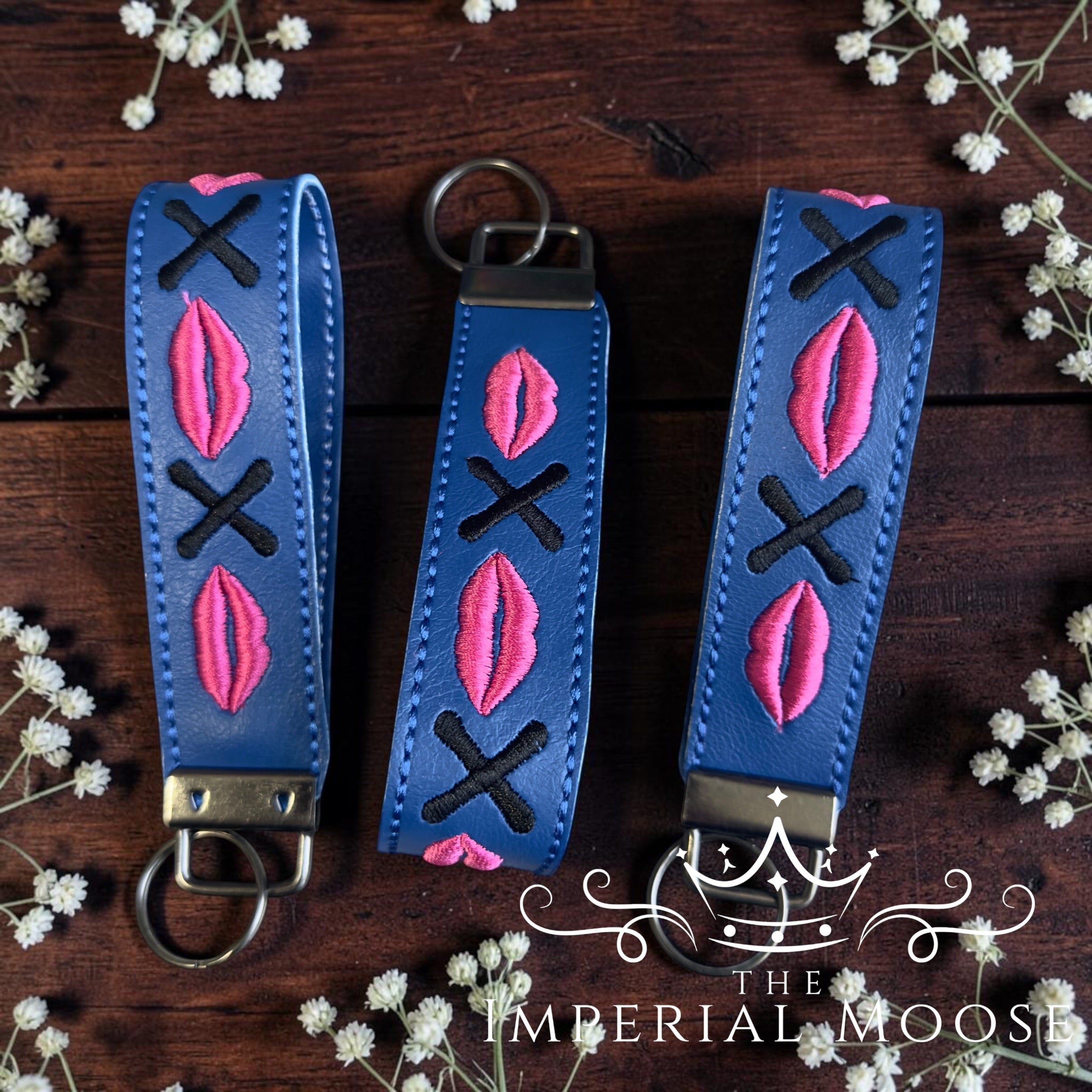 Lips and Kisses Embroidered Key Fob Wristlet