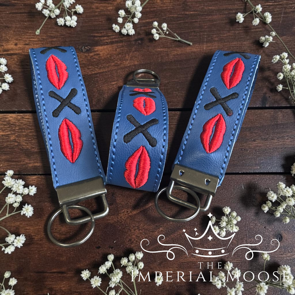 Lips and Kisses Embroidered Key Fob Wristlet