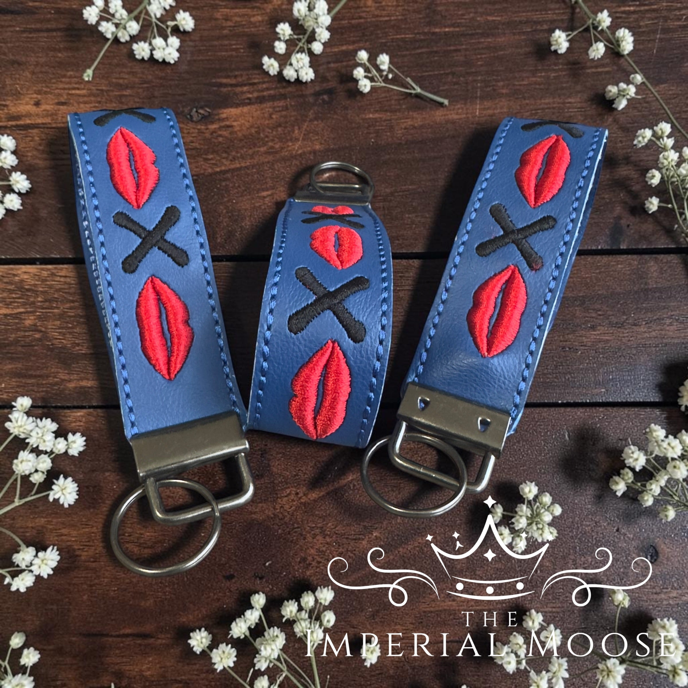 Lips and Kisses Embroidered Key Fob Wristlet