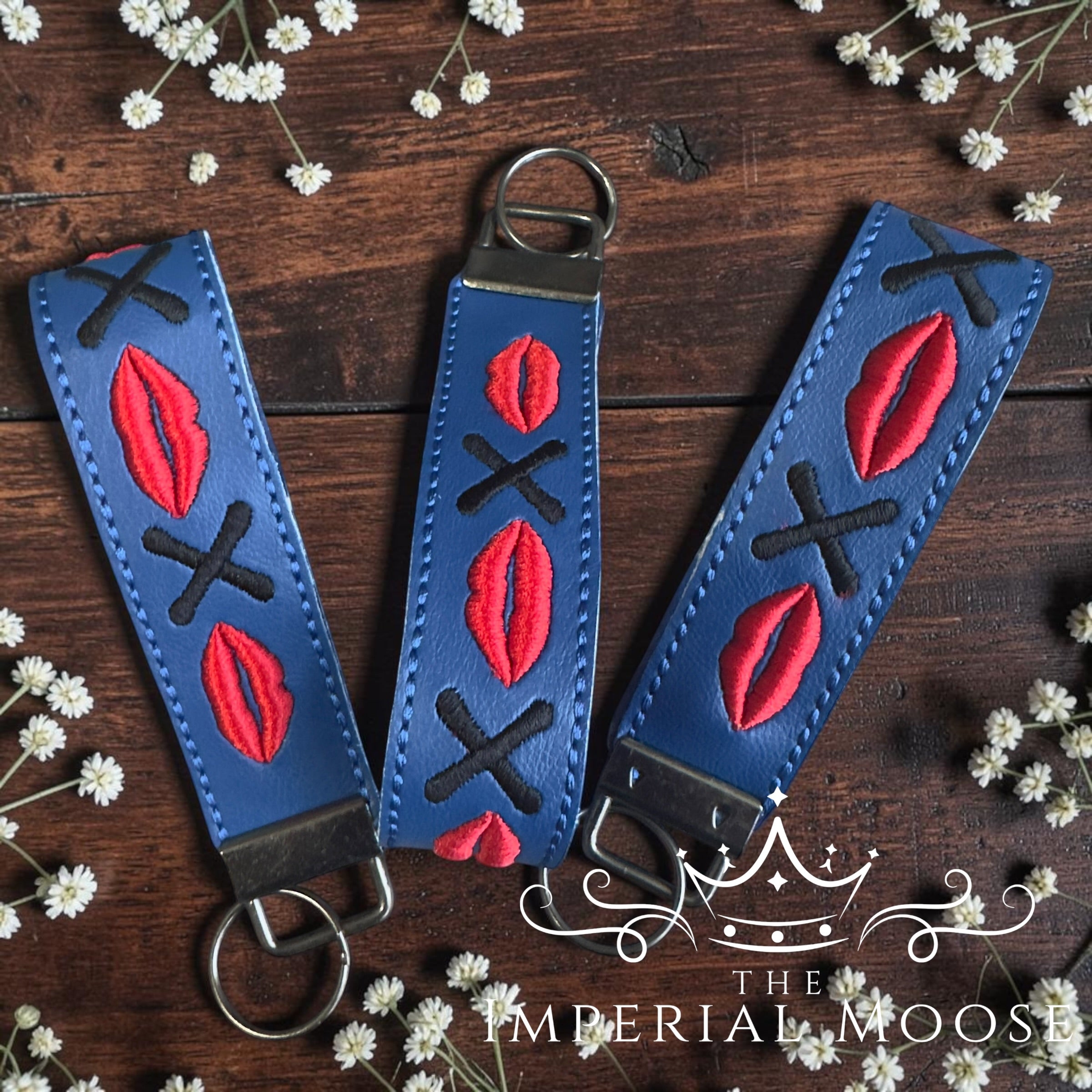 Lips and Kisses Embroidered Key Fob Wristlet