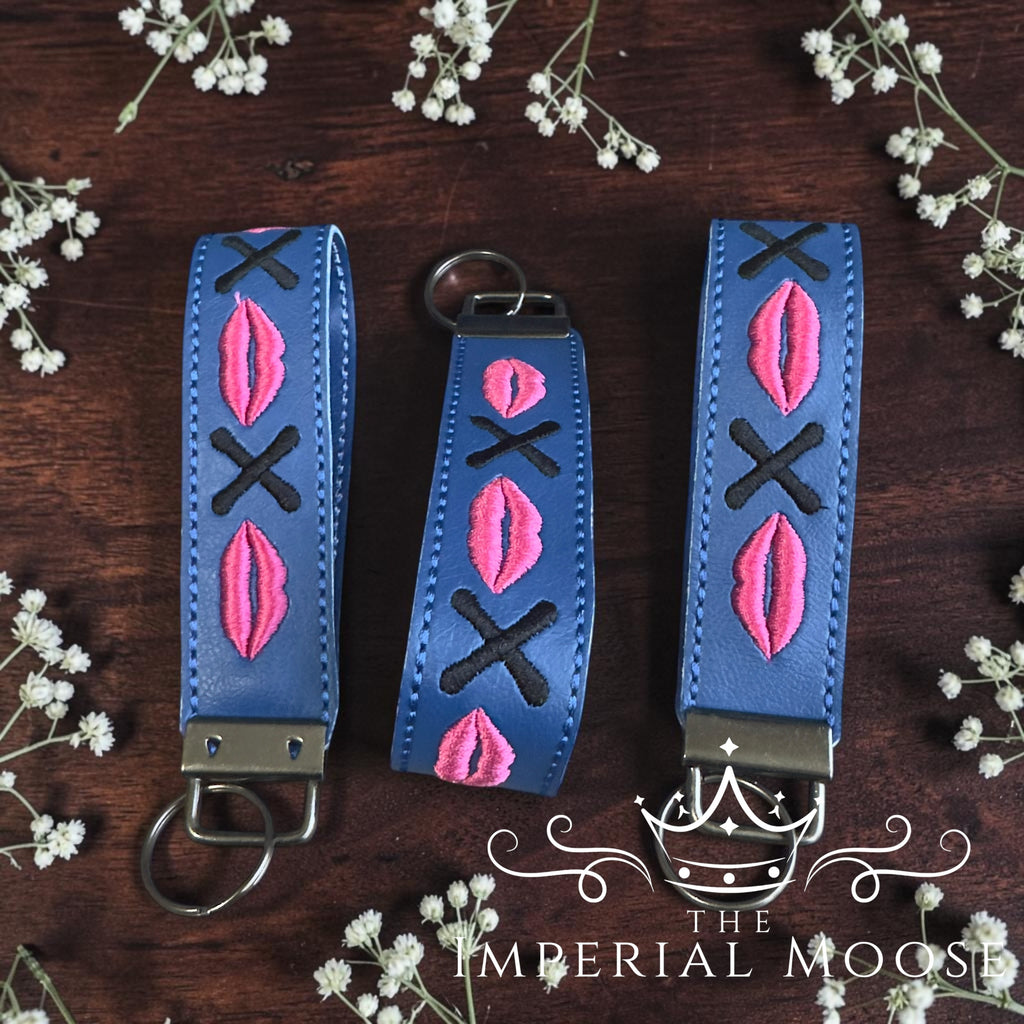 Lips and Kisses Embroidered Key Fob Wristlet