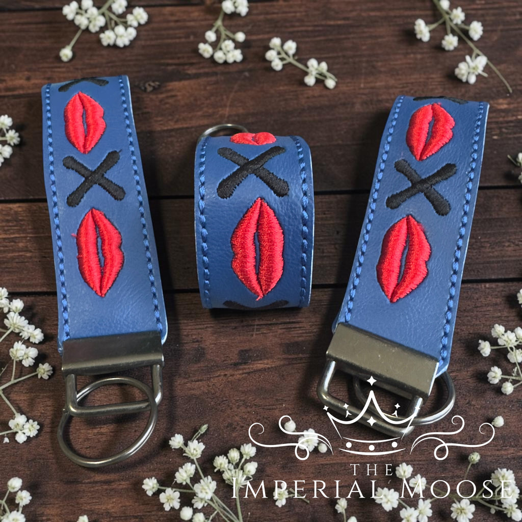 Lips and Kisses Embroidered Key Fob Wristlet