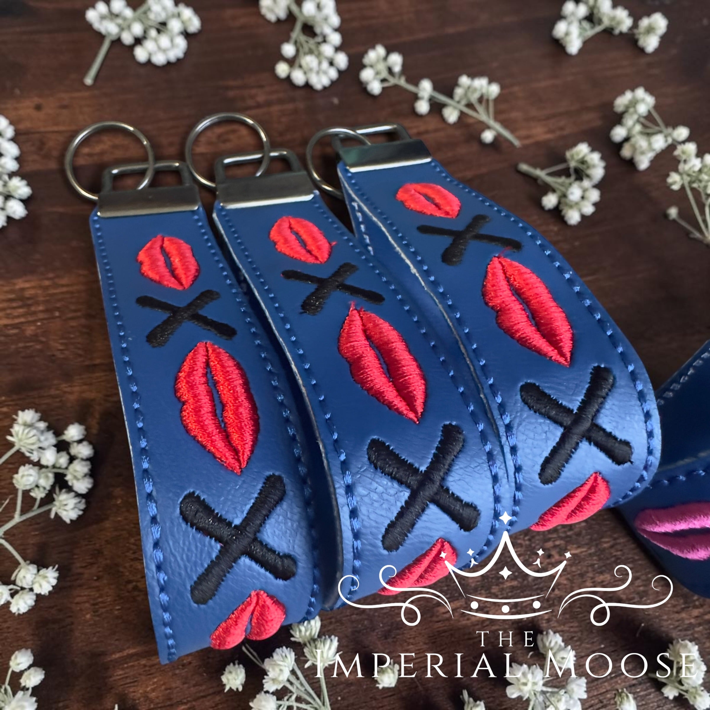 Lips and Kisses Embroidered Key Fob Wristlet